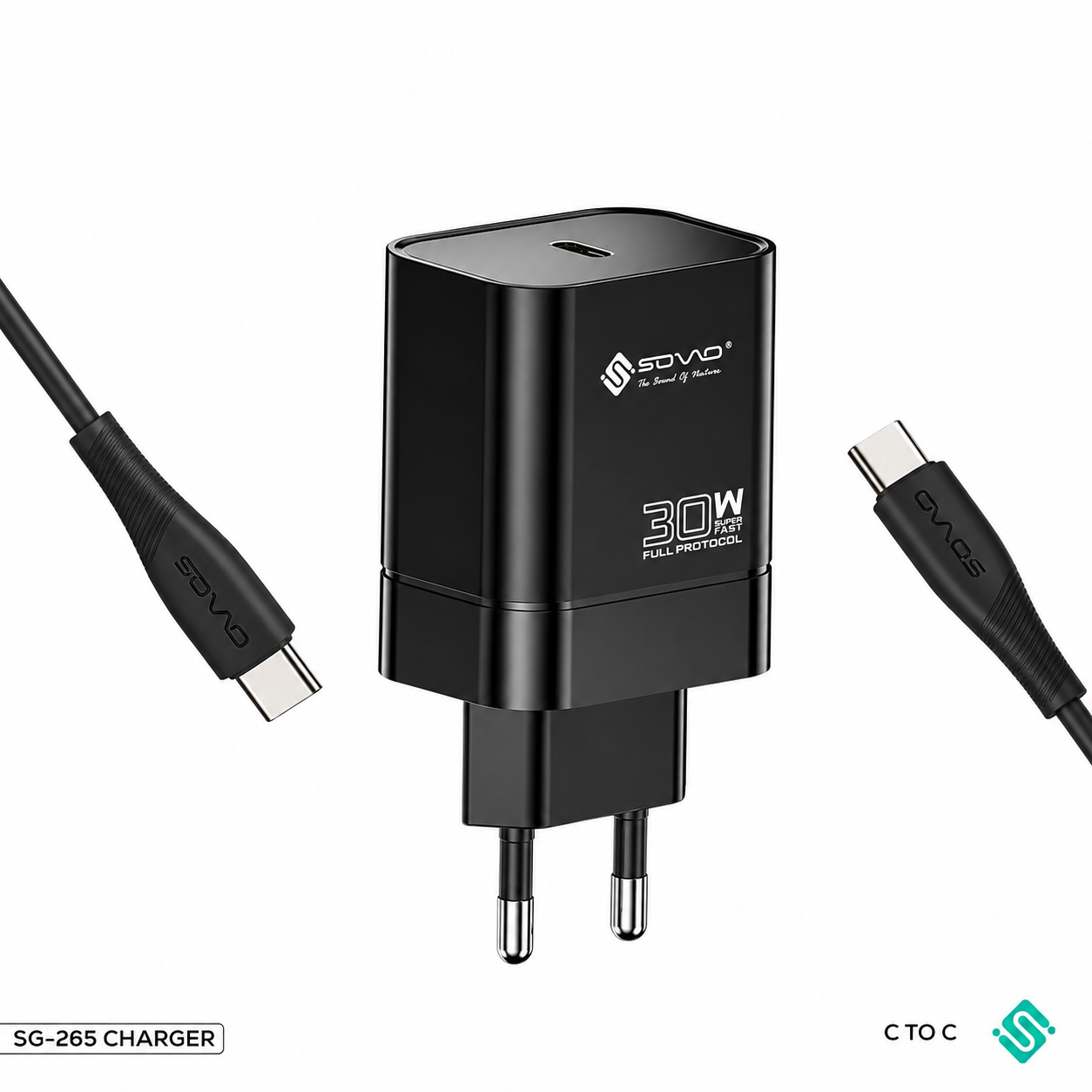 30W Super Fast charging Type-C Adapter with Type-C Cable