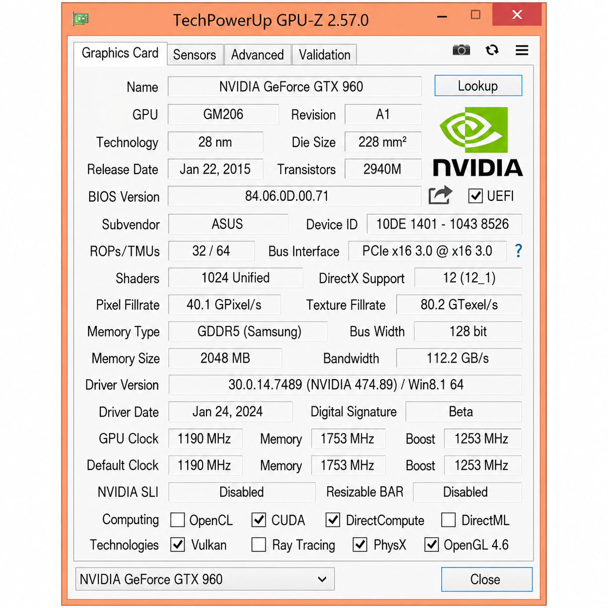 ASUS NVIDIA GeForce GTX 960 2GB GDDR5 Mini