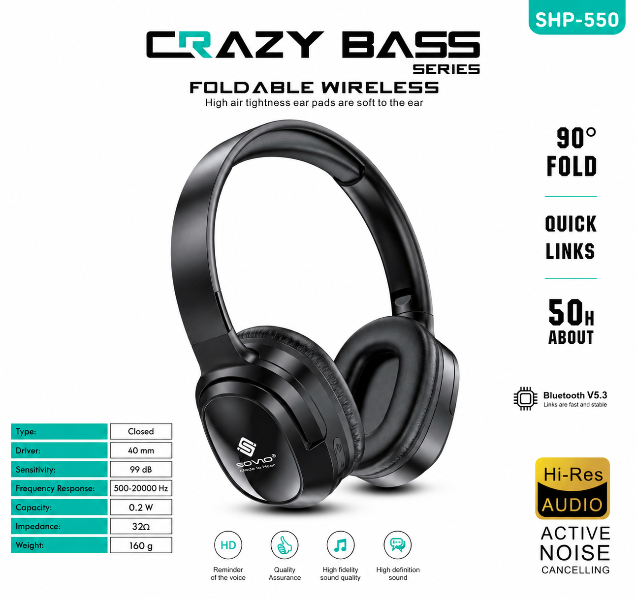 Crazy-Bass Wireless Headphones Long Battery Life
