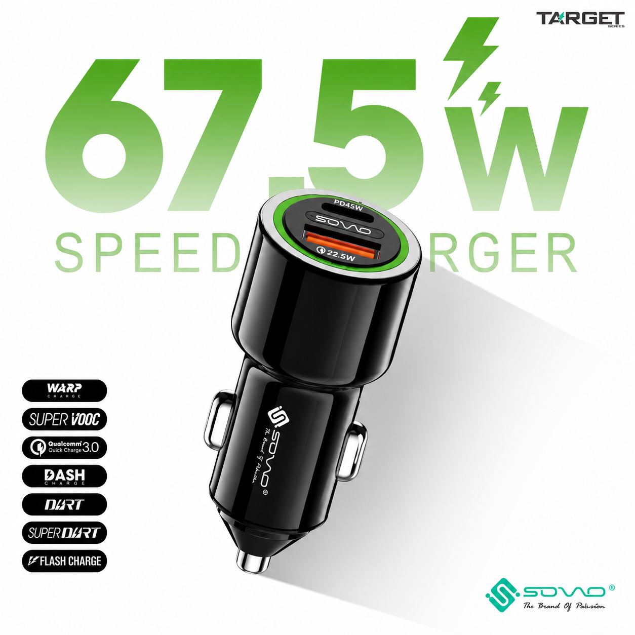Fast Car Charger with USB PD, QC 3.0 and Super VOOC Support for All Mobile Devices