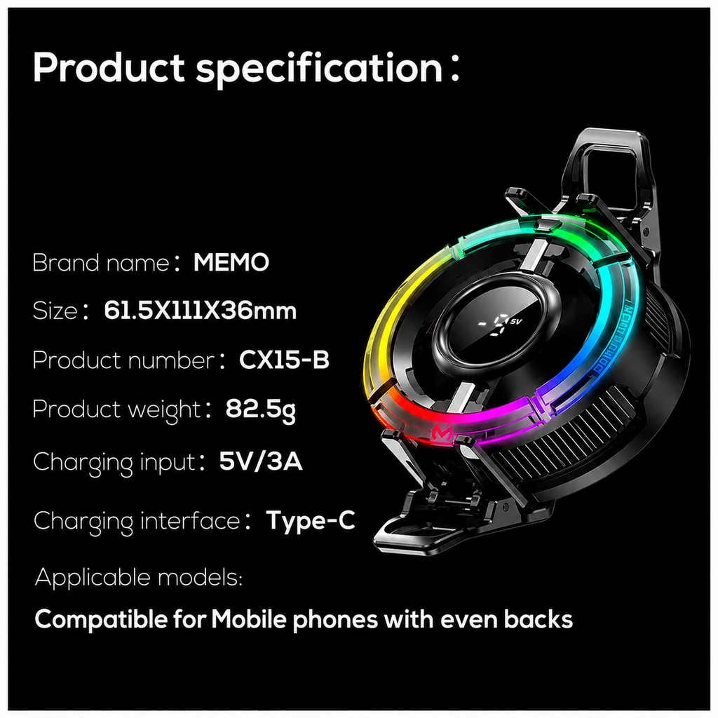 MEMO CX15 Digital Display Mobile Cooling Fan With Four Types RGB Light